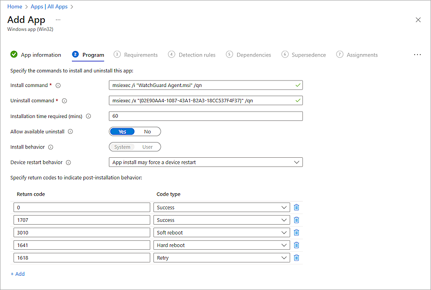 Screenshot of the Program page